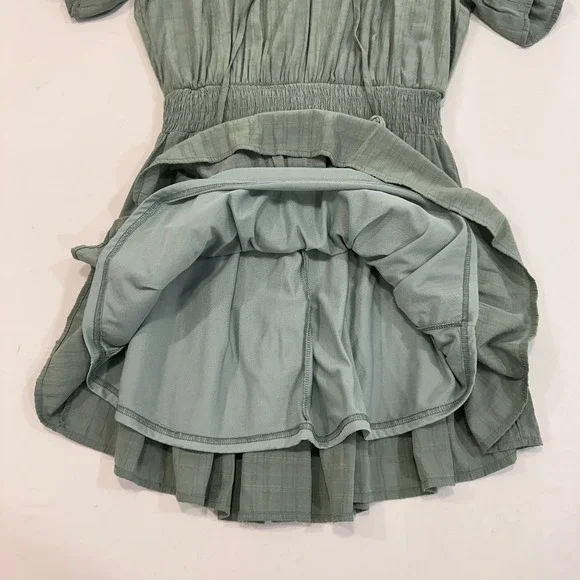 Entro Tiered Ruffle Mini Dress Women Large Sage Green Smocked Waist Cottagecore - Picture 4 of 9